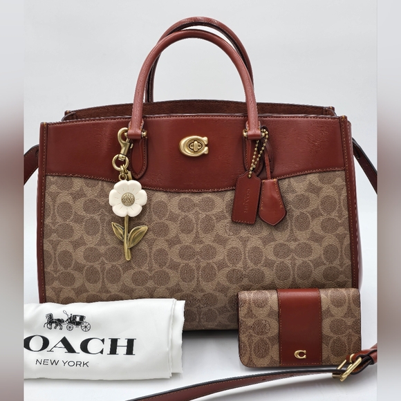 Coach Brooke Carryall In Signature Canvas Leather Tan Rust W/ Wallet - Picture 1 of 16
